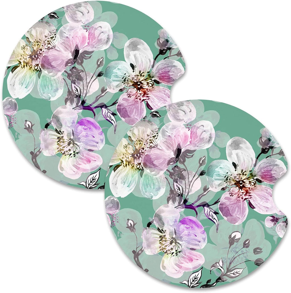 Nipichsha Car Cup Holder Coasters, Car Coasters for Cup Holders, 2 Pack Anti Slip Insert Coasters, Rubber Car Cup Mat with A Finger Notch, Cute Car Interior Accessories for Women Men(Plum Flower)