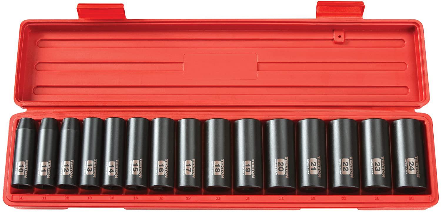 GEARWRENCH 1/2" Drive Electronic Torque Wrench, 30-340 Nm - 85077 &amp; TEKTON 1/2 Inch Drive Deep 6-Point Impact Socket Set, 15-Piece (10-24 mm) | 4883