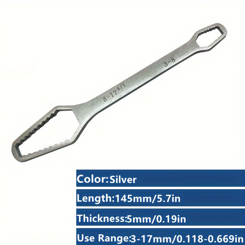 1pc Universal Double Ended Wrench, Self-Tightening 8-22mm Screw Nuts Repair Wrench, Double-Headed Ratchet Spanner, Adjustable Torx Spanner