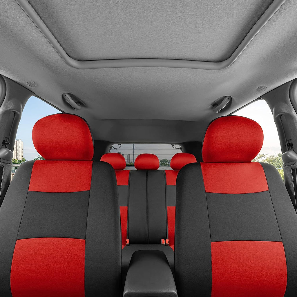 BDK PolyPro Car Seat Covers Full Set in Red on Black – Front and Rear Split Bench Seat Covers, Easy to Install, Accessories for Auto Trucks Van SUV