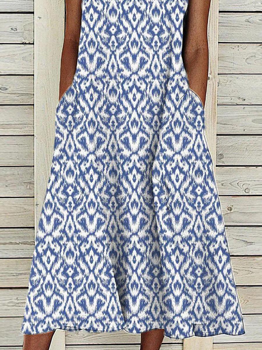 Ladies Casual Crew Neck Print Sleeveless Maxi Dress