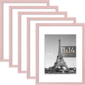 upsimples 11x14 Picture Frame Set of 5, Display Pictures 8x10 with Mat or 11x14 Without Mat,Wall Gallery Photo Frames, Pink