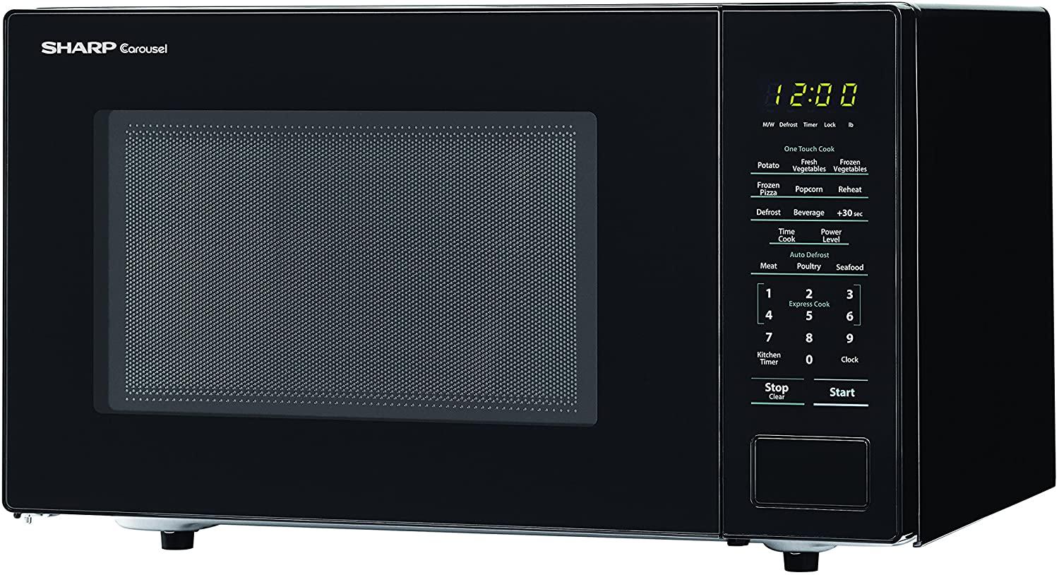 SHARP Black Carousel 1.1 Cu. Ft. 1000W Countertop Microwave Oven (ISTA 6 Packaging), Cubic Foot, 1000 Watts