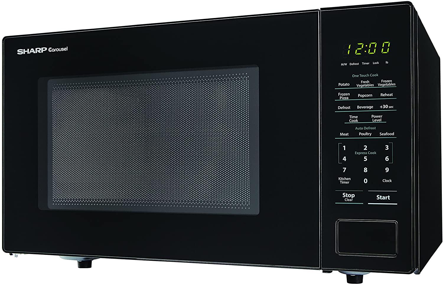 SHARP Black Carousel 1.1 Cu. Ft. 1000W Countertop Microwave Oven (ISTA 6 Packaging), Cubic Foot, 1000 Watts