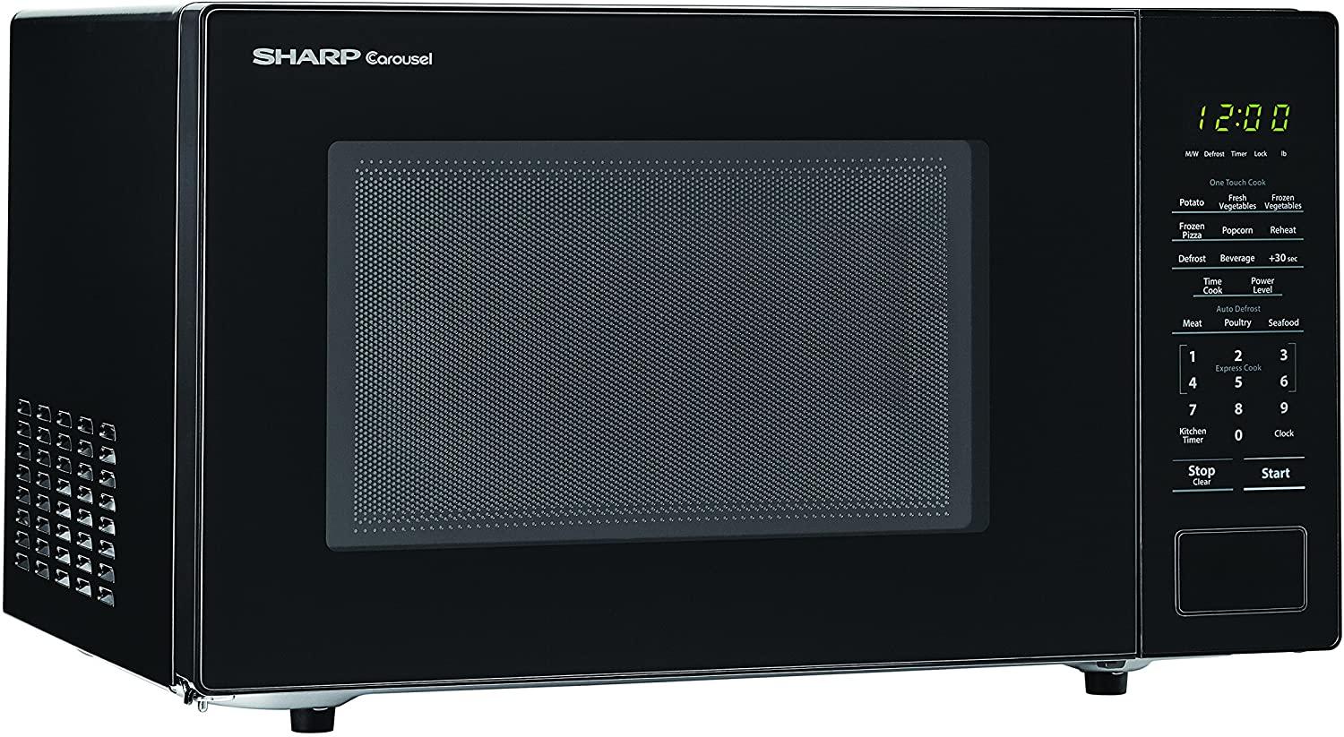 SHARP Black Carousel 1.1 Cu. Ft. 1000W Countertop Microwave Oven (ISTA 6 Packaging), Cubic Foot, 1000 Watts