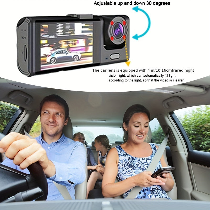 1080P 2 Cameras Dash Cam W/ IR Night Vision, Loop Recording &amp; 2" IPS Screen
