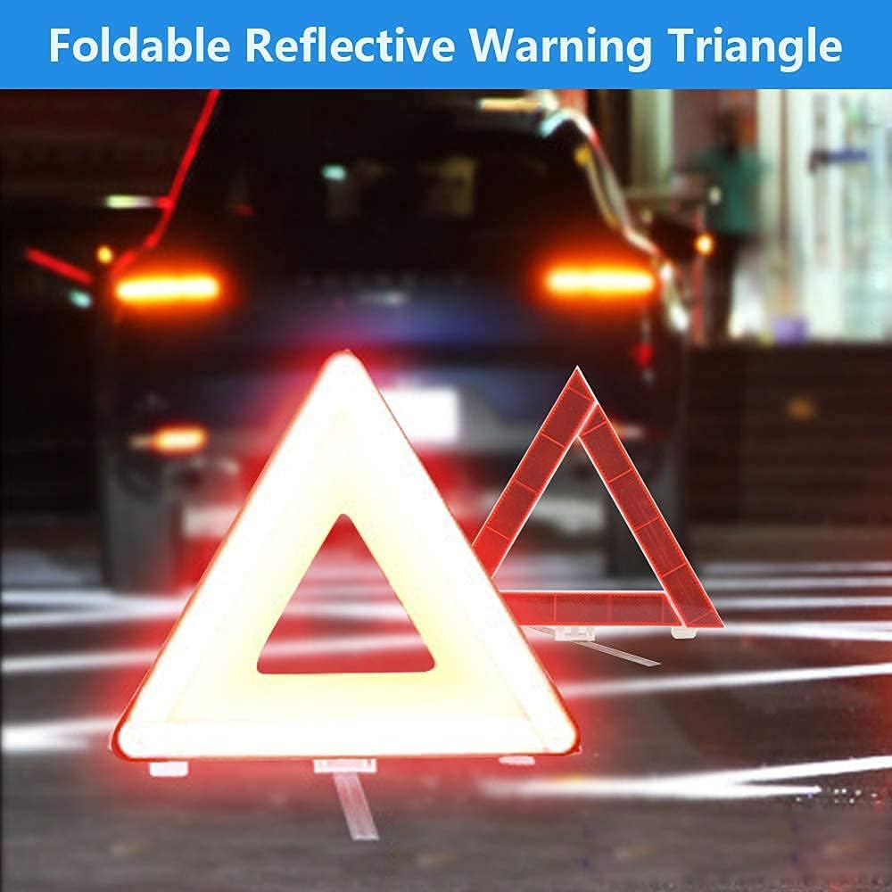 STDY Car Roadside Emergency Kit, Vehicle Truck Safety Road Side Assistance Kits Auto Accessory, with Jumper Cables, First Aid Kit, Tow Rope, Reflective Triangle, Tire Pressure Gauge, etc