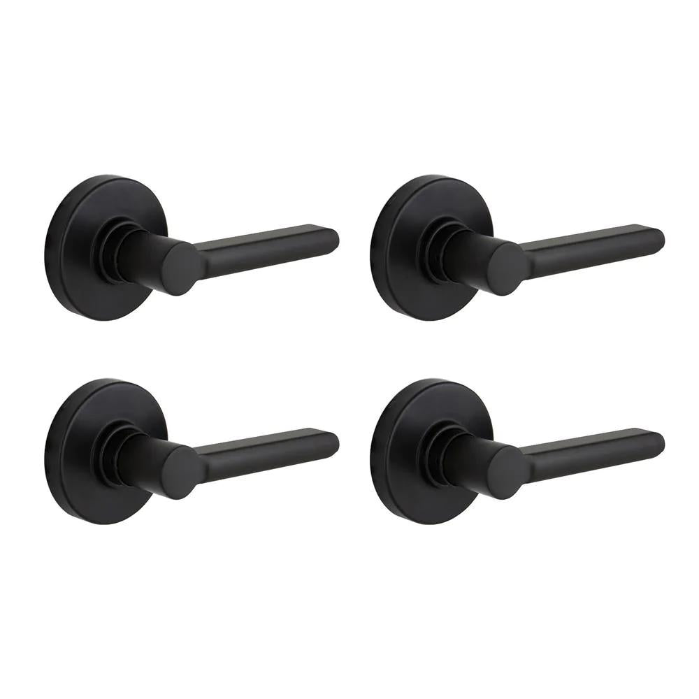 TonbridMatte Black Hall and Closet Door Lever with Round Rose (4-Pack)