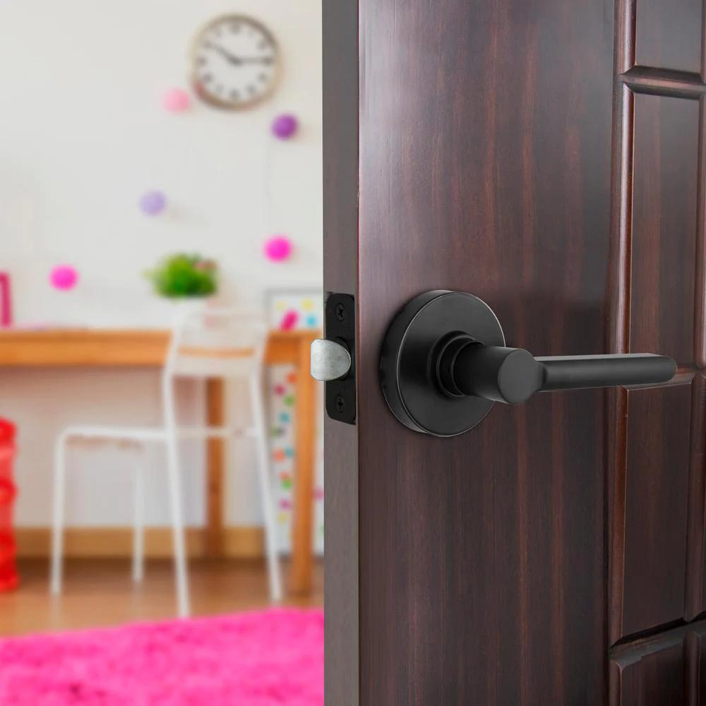TonbridMatte Black Hall and Closet Door Lever with Round Rose (4-Pack)