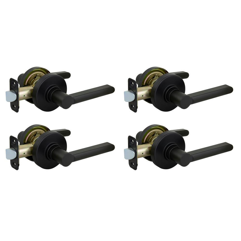 TonbridMatte Black Hall and Closet Door Lever with Round Rose (4-Pack)