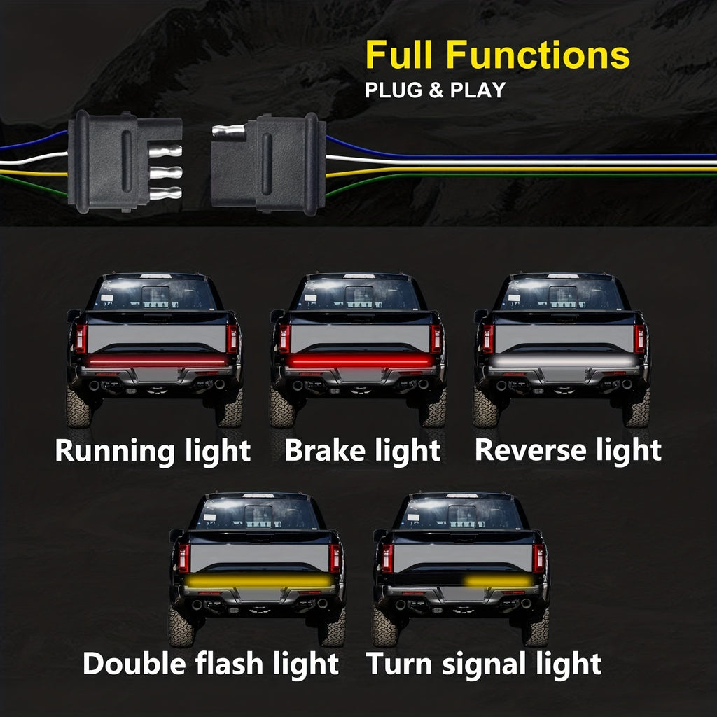 1pcs 60 Inch Truck Tail Door Light Strip, Three Row Car LED Light Strip, 5 Functions, No Drilling Installation