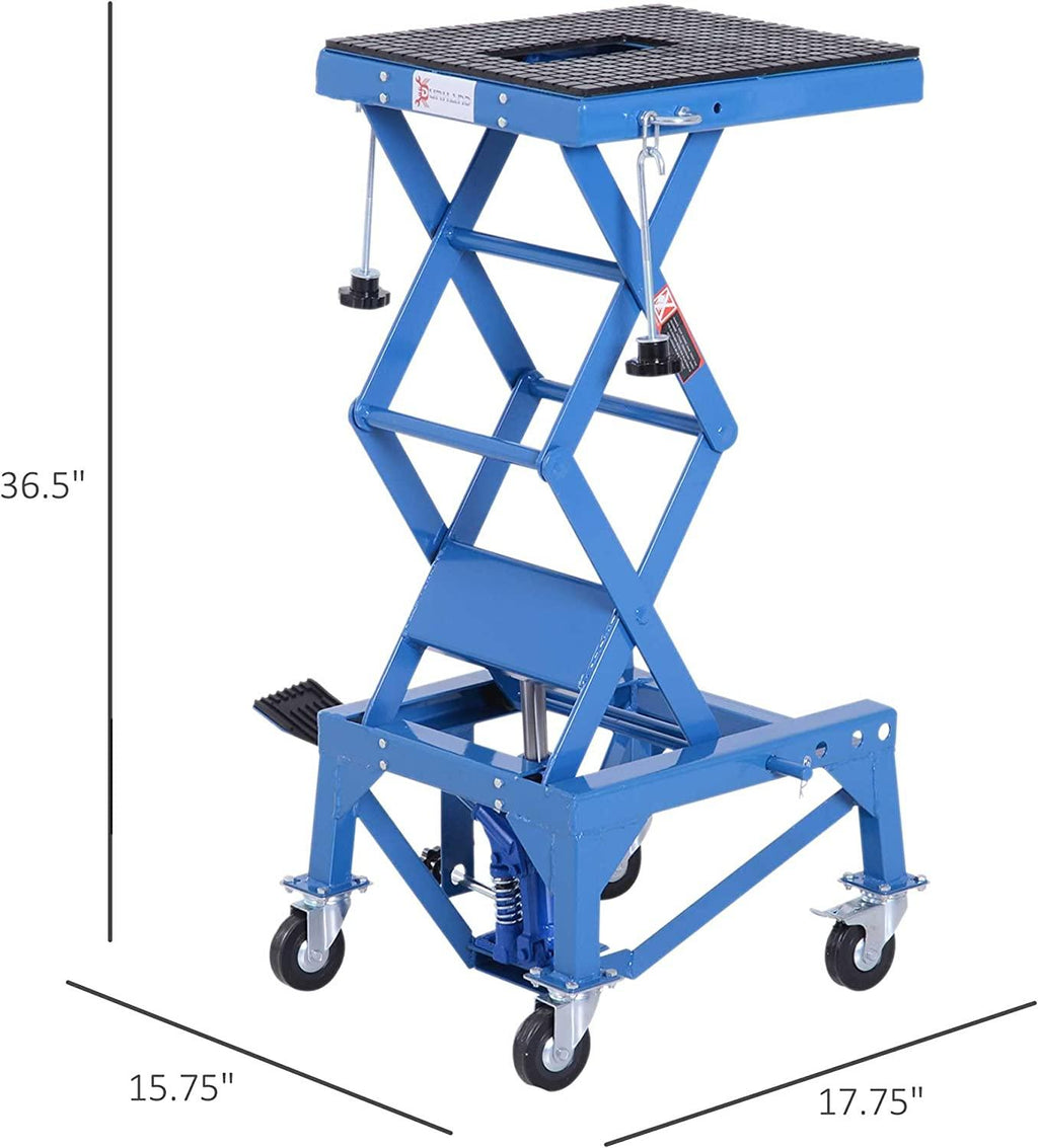 DURHAND 300 lbs Hydraulic Motorcycle Scissor Jack Lift Foot Step Wheels for Small Dirt Bikes