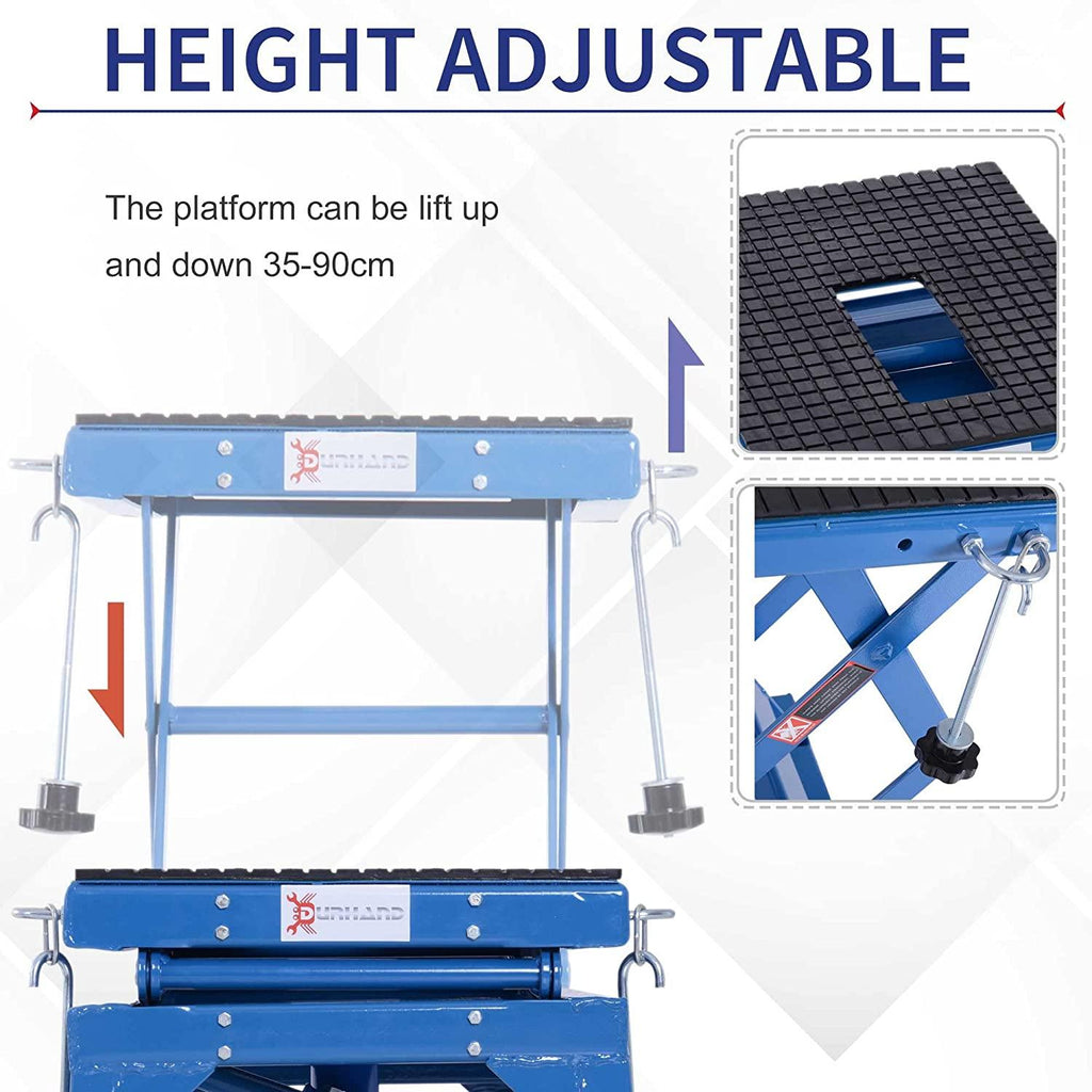 DURHAND 300 lbs Hydraulic Motorcycle Scissor Jack Lift Foot Step Wheels for Small Dirt Bikes