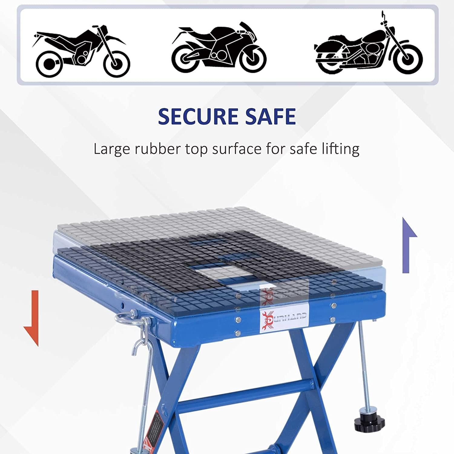DURHAND 300 lbs Hydraulic Motorcycle Scissor Jack Lift Foot Step Wheels for Small Dirt Bikes