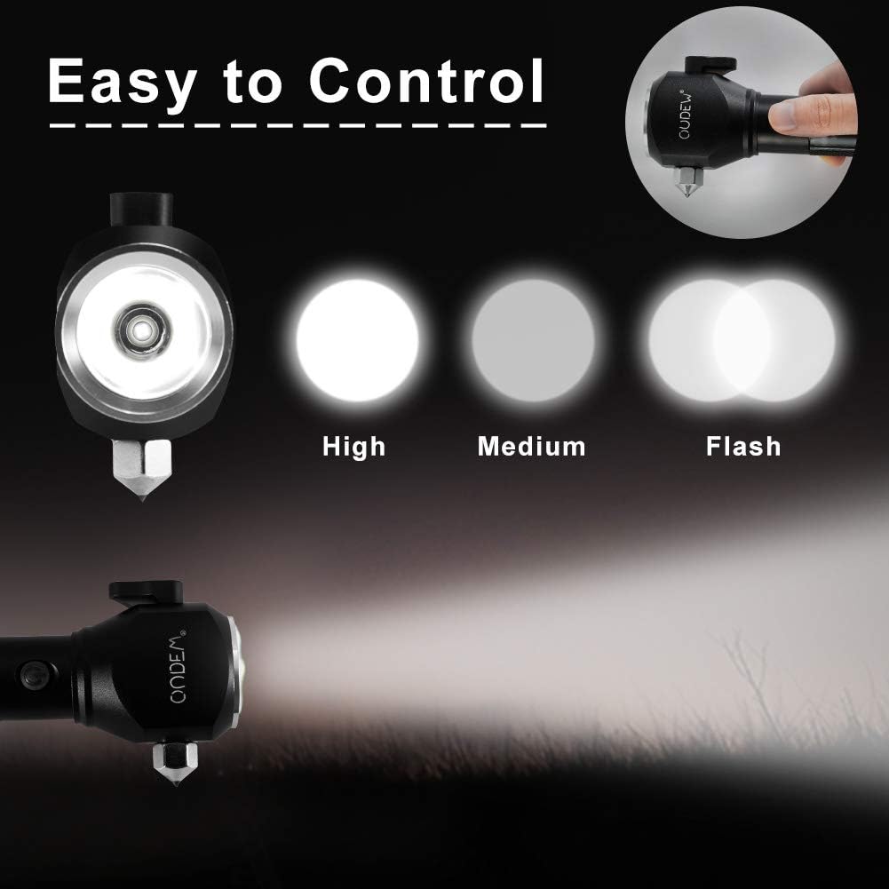 MOTORBUDDY Multi-Function Car Safety Hammer, All-in-1 Emergency Escape Hammer with Window Breaker, Seatbelt Cutter, Mobile Power, LED Flashlight, Alarm Rescue, Strobe SOS Beacon, Compass, Black