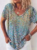 V-neck Printed Short-sleeved Casual Loose T-shirt