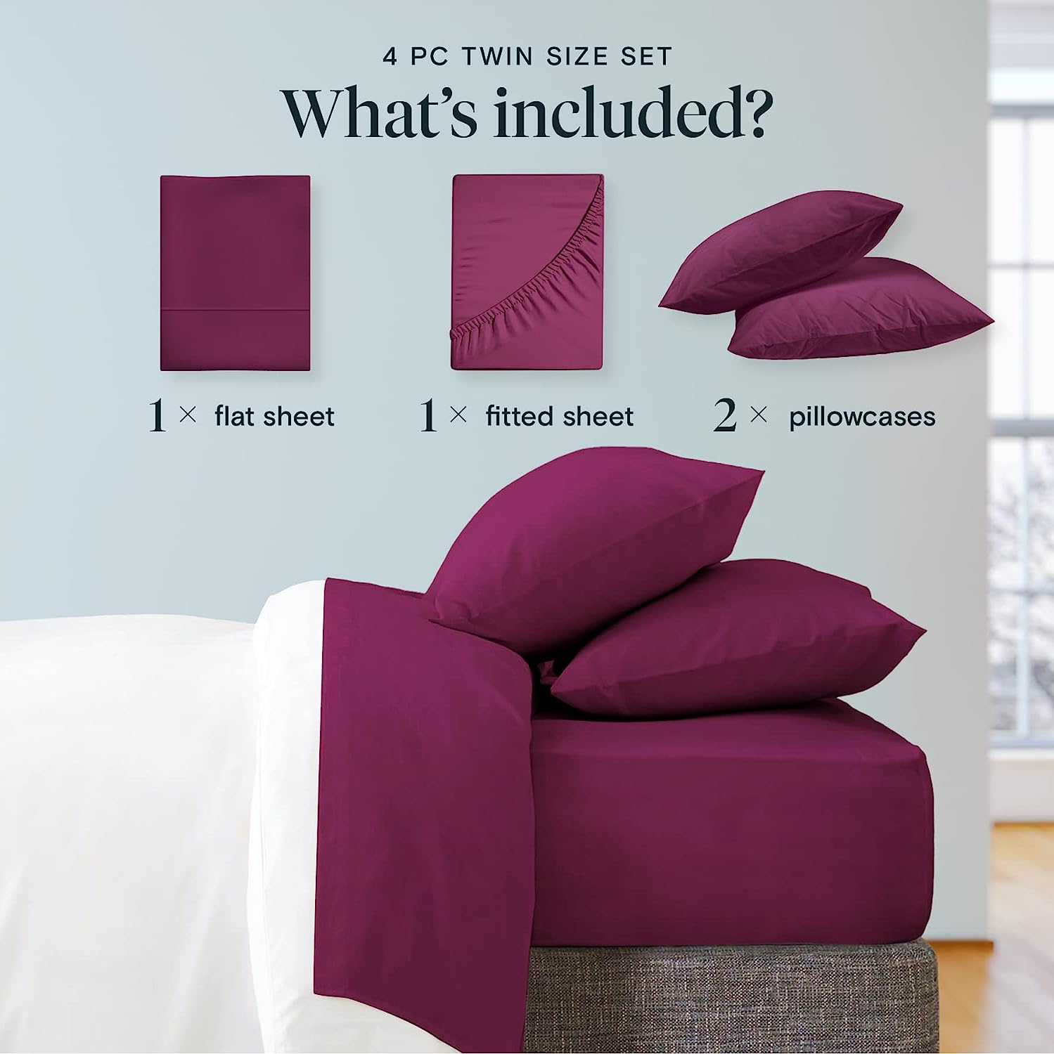 LuxClub Twin Sheets Set - Soft Twin Bed Sheets for Boys and Girls, 4 PC Deep Pockets 18" Eco Friendly Wrinkle Free Kids Fitted Sheets Machine Washable Hotel Bedding Silky Soft- Eggplant Twin