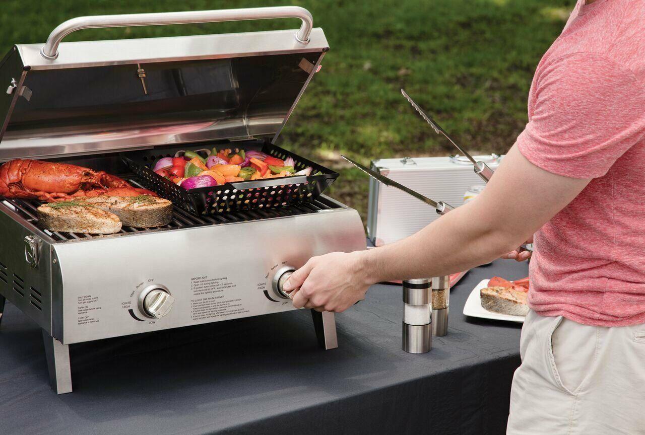Table Top Grill 2 Burner 20K BTU Propane Outdoor CooCamping Grate