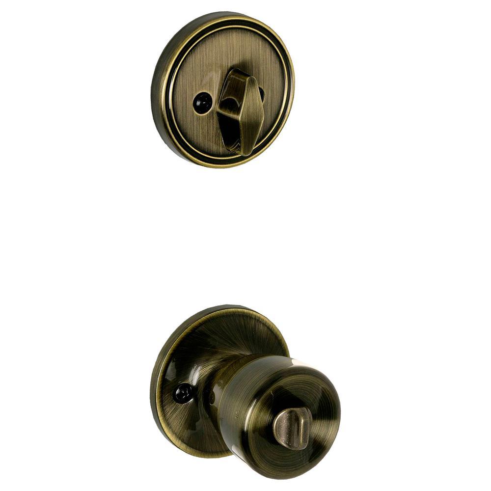 Antique Brass Single Cylinder Deadbolt and Brill Entry Door Knob Combo Pack