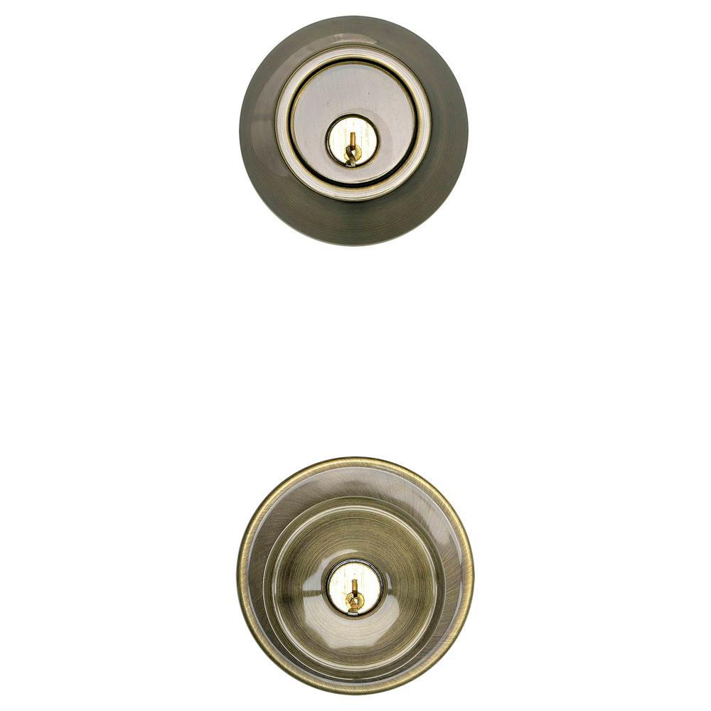 Antique Brass Single Cylinder Deadbolt and Brill Entry Door Knob Combo Pack