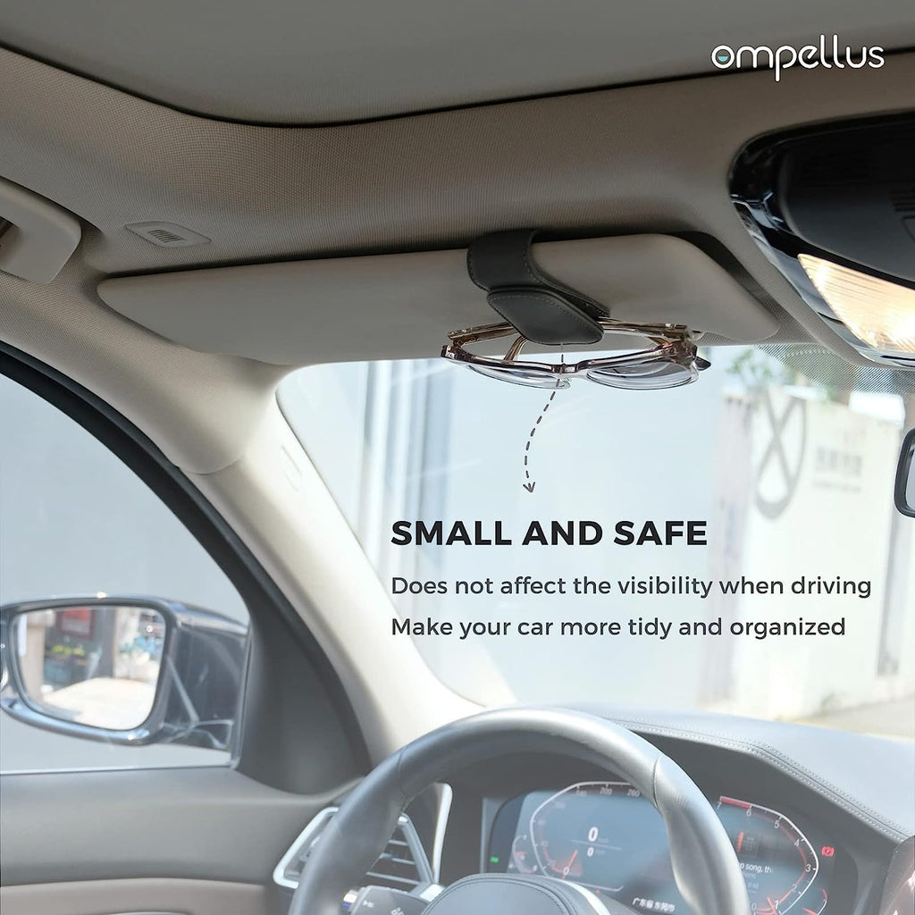 Ompellus Magnetic Leather Sunglass Holder, Eyeglass Hanger Clip for Car Sun Visor, Suitable for Different Size Eyeglasses(Gray)