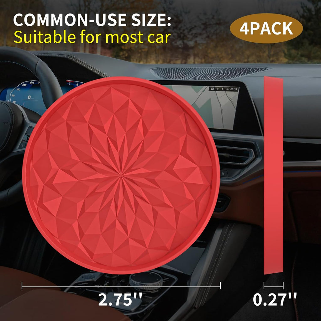 Car Cup Coaster [4 Pack] ME.FAN Silicone Car Coasters/Cup Mats - 2.75In Universal Non-Slip Recessed Car Interior Accessories - Car Cup Holder Insert Coasters Red