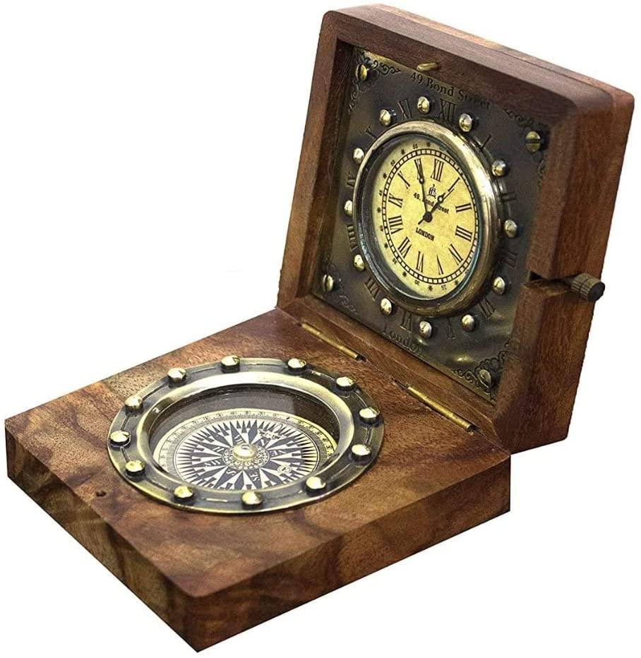 Antique Brass Compass in Wooden Box  Gift Item for Home Decor, Bedroom Outdoor Camping HiAntique Compass Navigation Tool by Unique Antique MART.