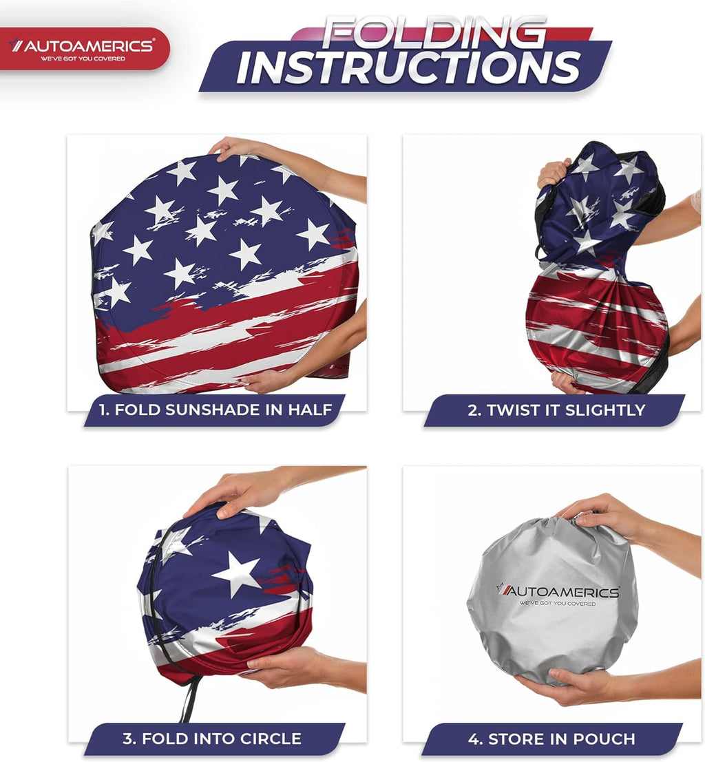 Autoamerics 1-Piece Windshield Sun Shade USA Art Flag - 2 American  - Foldable Car Front Window Sunshade for Most Sedans SUV Truck - Blocks Max UV Rays and Keeps Your Vehicle Cool - X-Large
