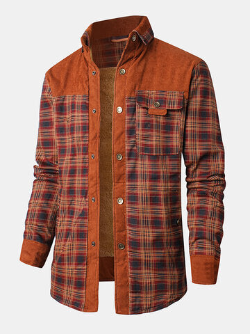 mens plaid patchwork 100 % cotton fleece lined thick lapel reversible jackets