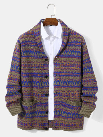 mens colorful knitted lapel single breasted double pocket casual cardigans