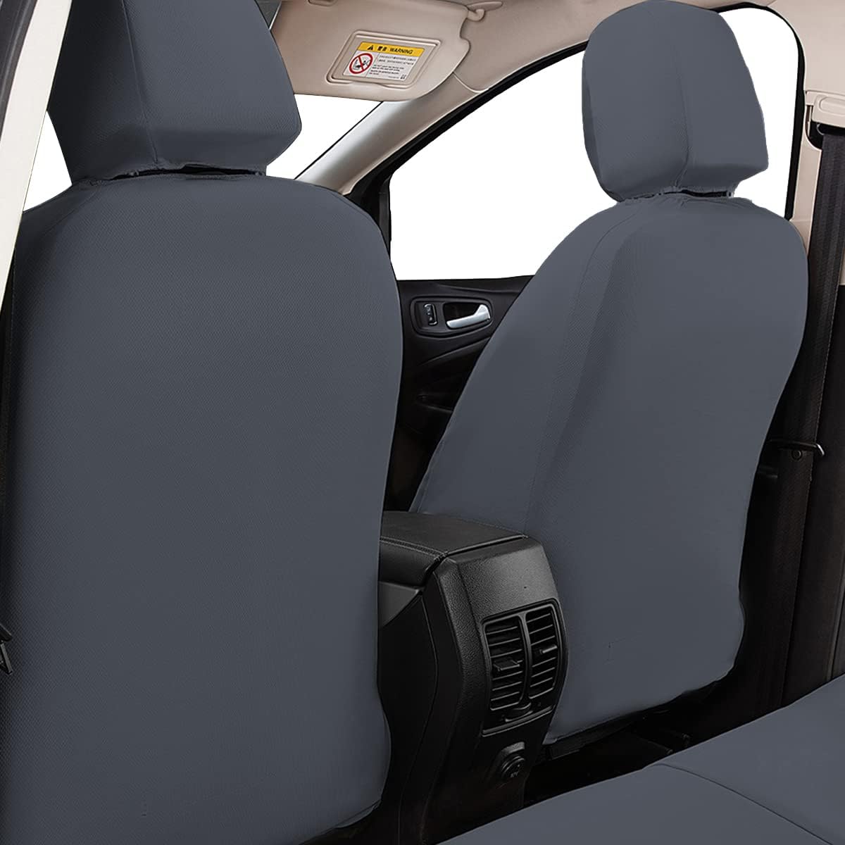 Flying Banner car seat Covers Protects Water Proof Faux Leather Carbon Fiber Front and Rear Bench Split 40/60 50/50 60/40(Gray Gray, Full Set - 8PCS)