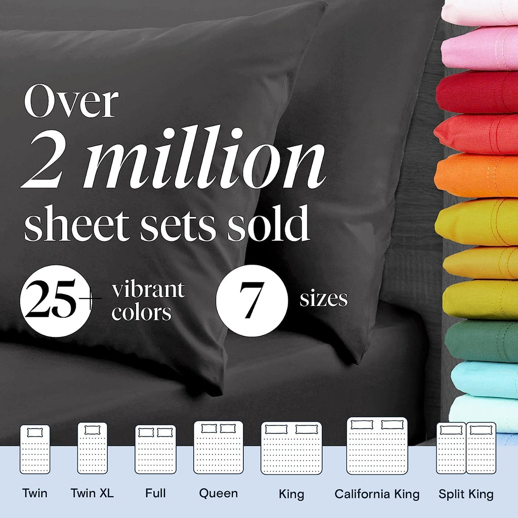 LuxClub Twin XL Sheets Set - Soft Twin Bed Sheets for Boys and Girls, 4 PC Deep Pockets 18" Eco Friendly Wrinkle Free Kids Fitted Sheets Machine Washable Hotel Bedding Silky Soft - Grey Twin XL