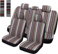 Pariitadin Baja Saddle Blanket Car Seat Covers Full Set with Seat Belt Pads, Washable Breathable Striped Woven Cloth Seat Covers for Cars Interior, Universal Fit Most Cars, Airbag Compatible, Red