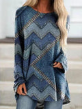 Fashion Striped Printed Round Neck Long Sleeve Casual T-Shirt