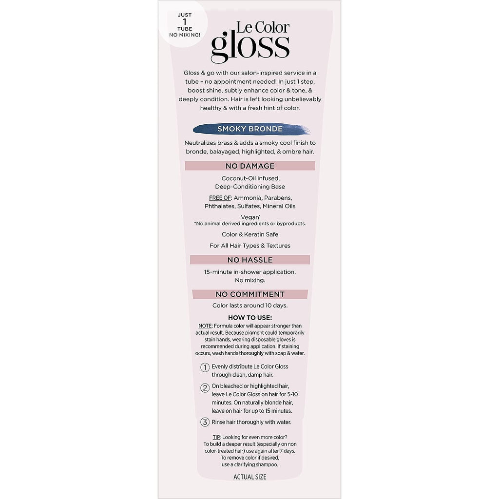 L’Oréal Paris Le Color Gloss One Step In-Shower Toning Hair Gloss, Neutralizes Brass, Conditions &amp; Boosts Shine, Smoky Bronde, 4 Ounce