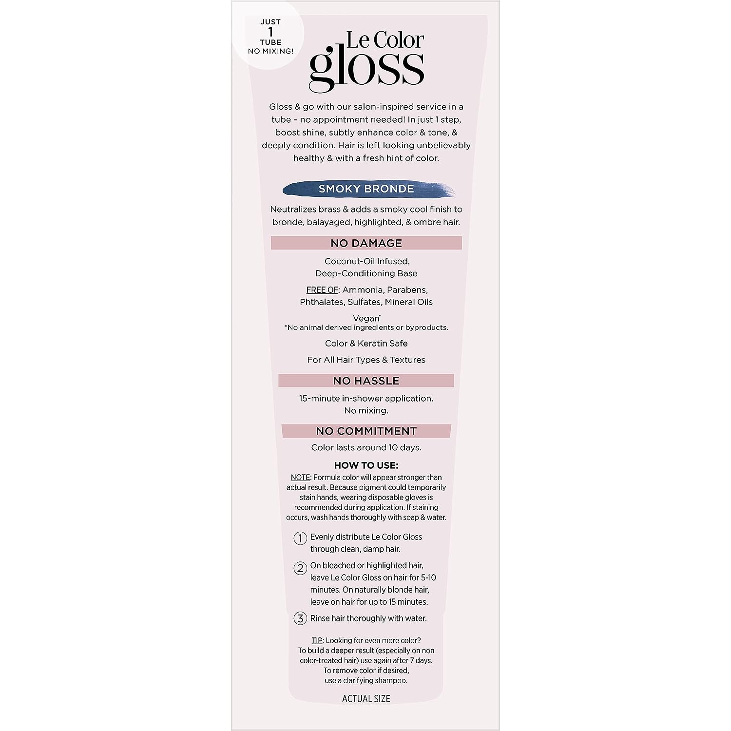 L’Oréal Paris Le Color Gloss One Step In-Shower Toning Hair Gloss, Neutralizes Brass, Conditions &amp; Boosts Shine, Smoky Bronde, 4 Ounce
