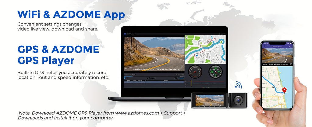 AZDOME M550 Dash Cam 3 Channel, 4K+1080P Dual , In WiFi GPS, With 64GB SD Card, ParMonitoring, Loop Recording,G-sensor Ultra HD Car Cam