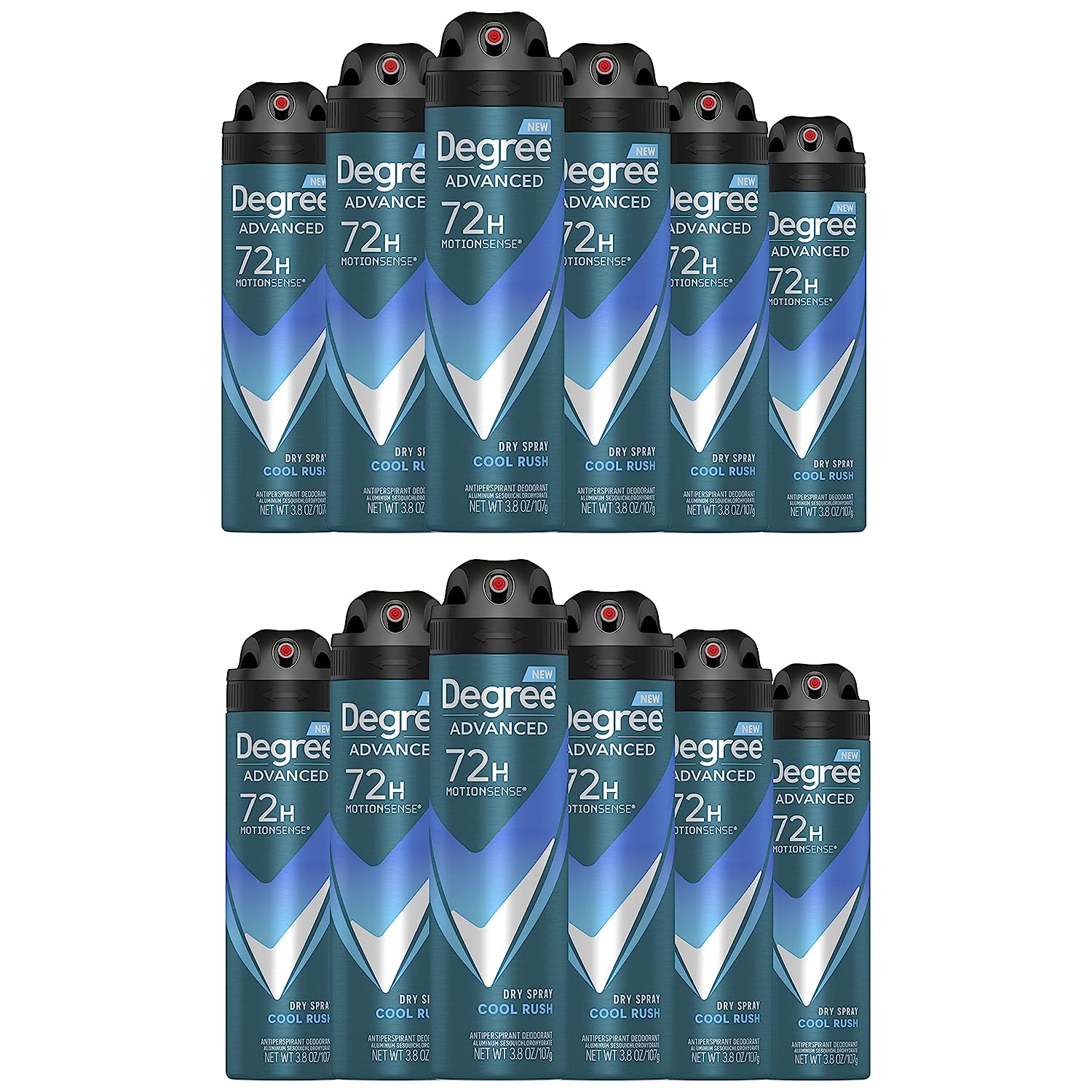Degree Men Advanced Antiperspirant Deodorant Dry Spray Cool Rush, Pack of 12, 72-Hour Sweat and Odor Protection Deodorant for Men With MotionSenseTechnology 3.8 oz