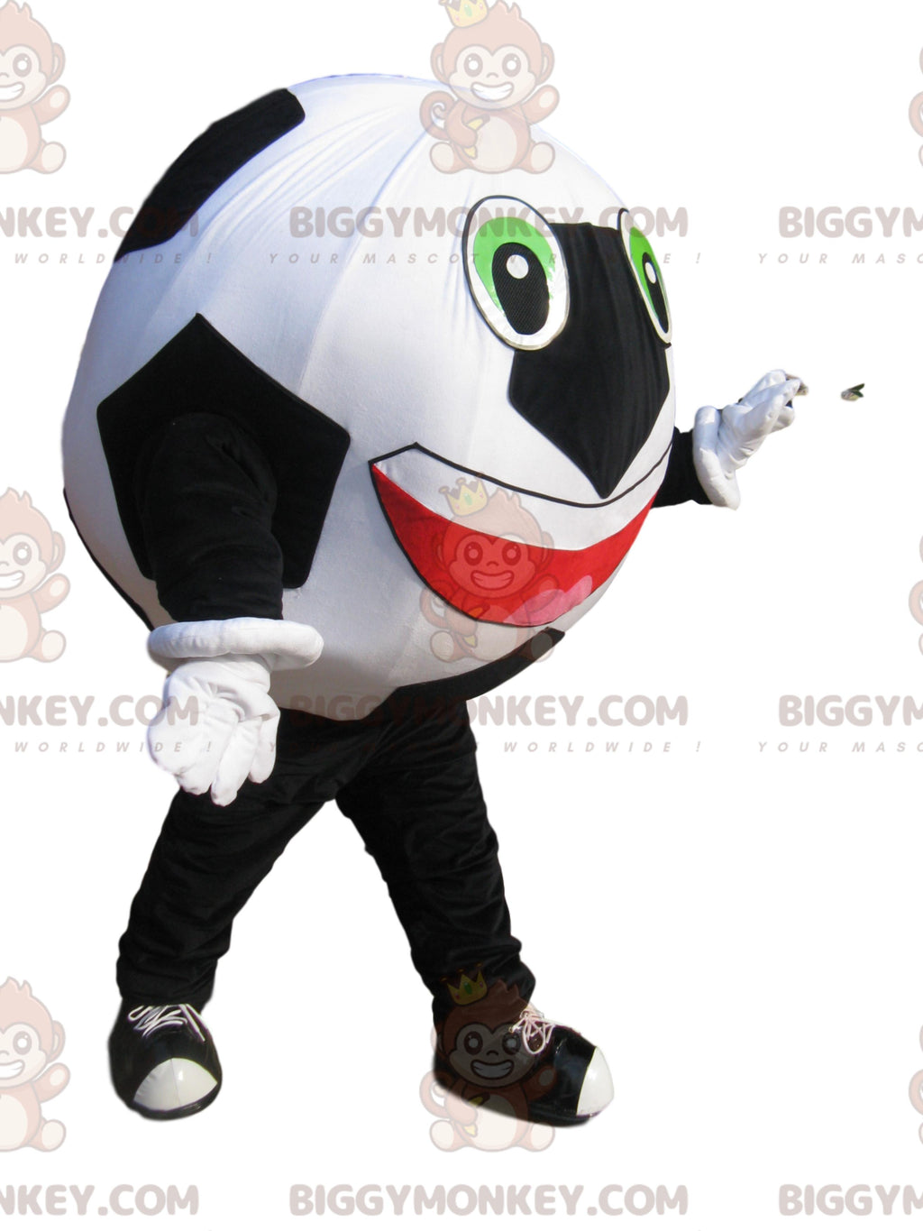 Very Enthusiastic Black and White Soccer Ball BIGGYMONKEYMascot Costume
