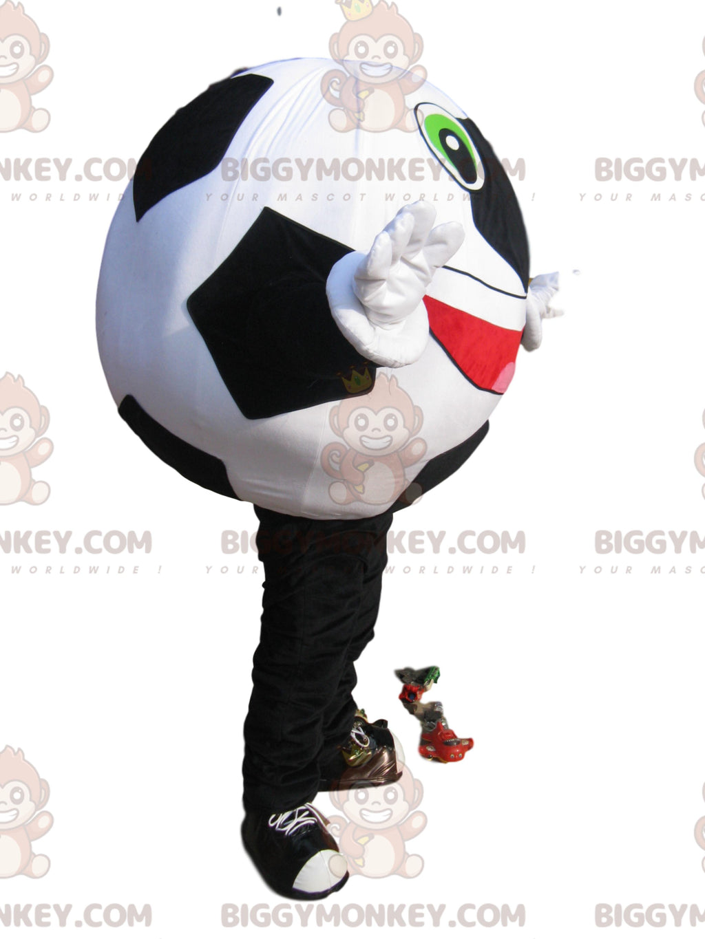 Very Enthusiastic Black and White Soccer Ball BIGGYMONKEYMascot Costume