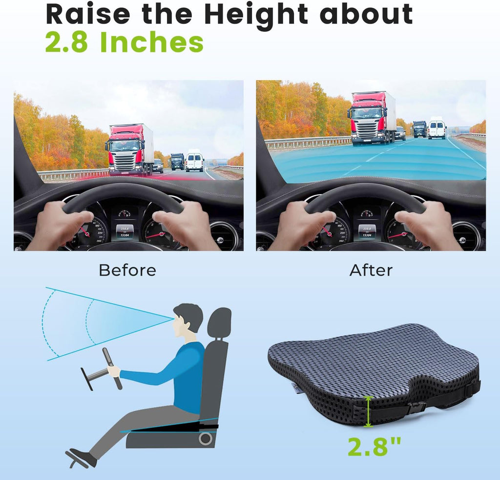 Car Seat Covers Front Seats Only - Wedge Shape Universal Car Seat Cover Improve Vision/Posture - Memory Foam Seat Cushion for Tailbone Pain Relief (Mesh Cover,Gray)