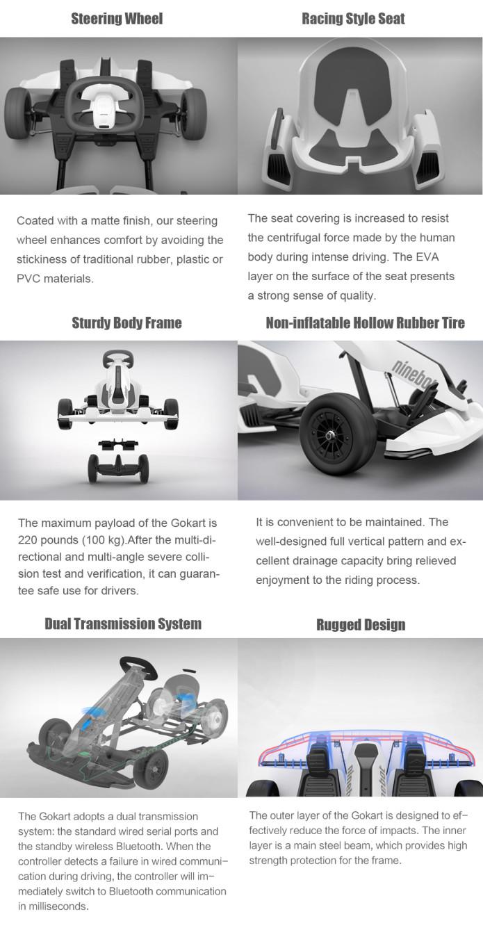 Ninebot GoKart Kit Fitting for Segway miniPRO Transporter (  Self Balancing Scooter Excluded ), Big Racing Ride on Car Toy  for Kids and s White