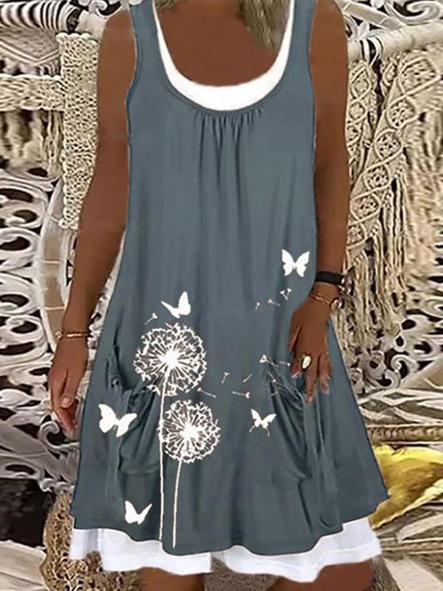 Casual Dandelion Butterfly Sleeveless Dress