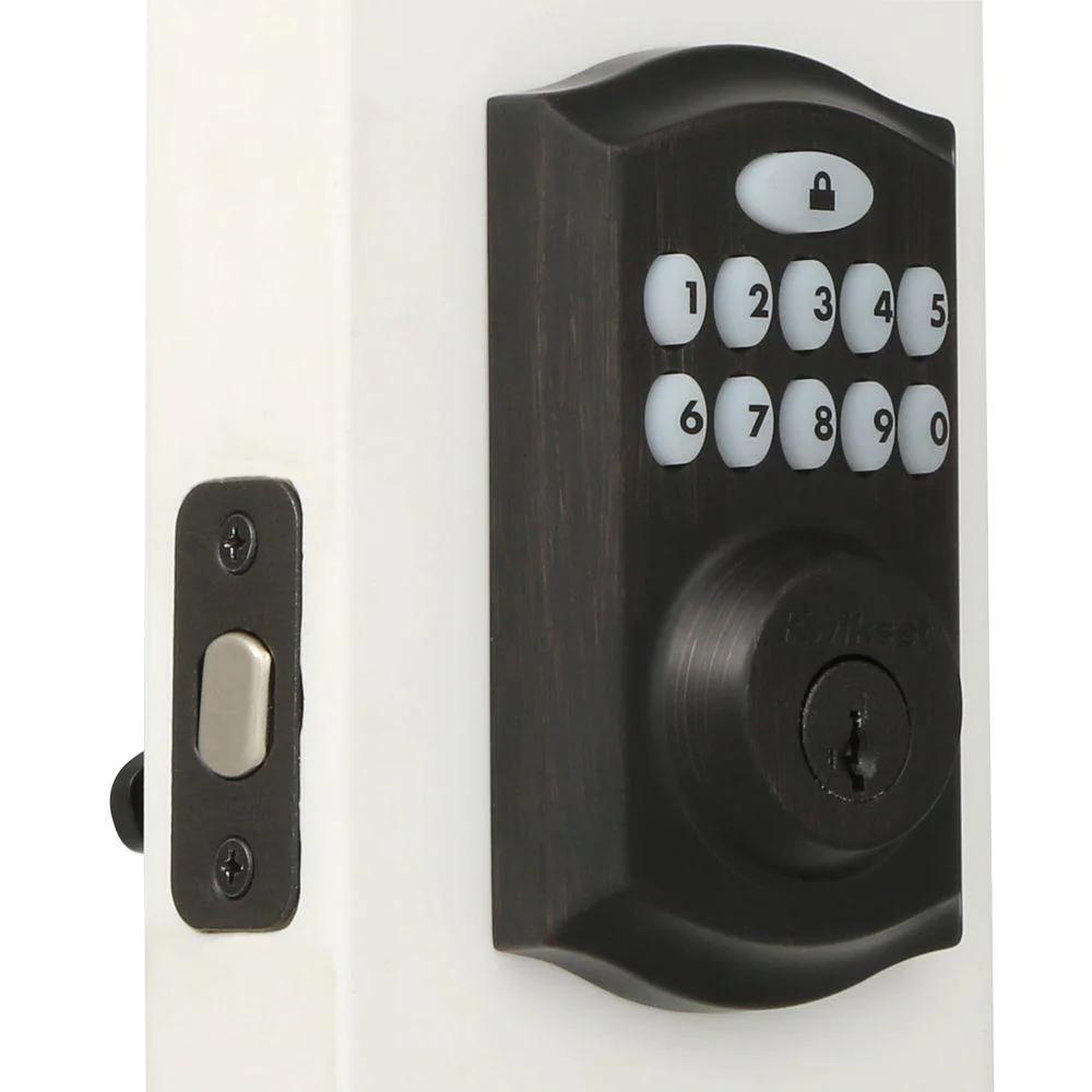 SmartCode Venetian Bronze Single Cylinder Electronic Deadbolt featuring SmartKey Security and Juno PassaKnob