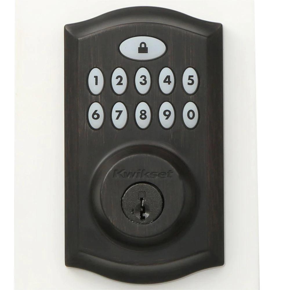 SmartCode Venetian Bronze Single Cylinder Electronic Deadbolt featuring SmartKey Security and Juno PassaKnob