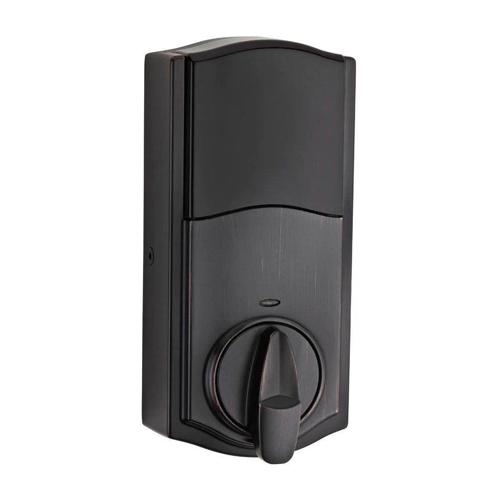 SmartCode Venetian Bronze Single Cylinder Electronic Deadbolt featuring SmartKey Security and Juno PassaKnob