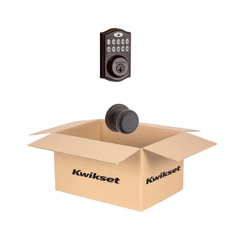 SmartCode Venetian Bronze Single Cylinder Electronic Deadbolt featuring SmartKey Security and Juno PassaKnob