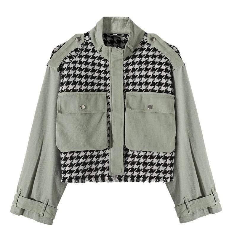 pockets hounds tooth loose female coat
