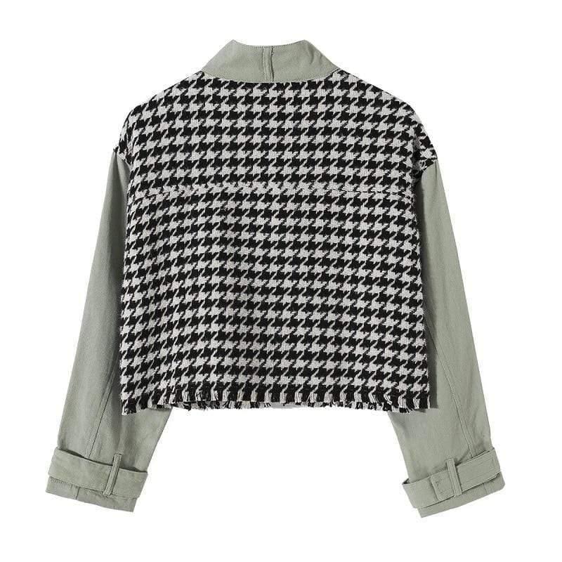 pockets hounds tooth loose female coat