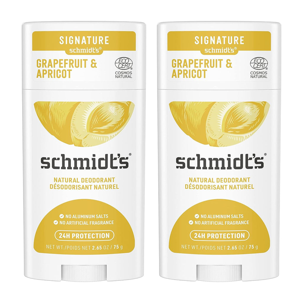Schmidt's 100% Natural Origin Ingredient Deodorant Stick Grapefruit &amp; Apricot 2 Count For 24-Hour Odor Protection 2.65oz